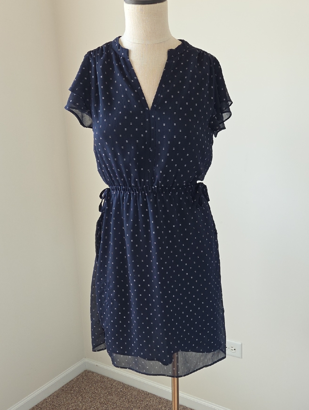 H&M Navy Blue Mini Dress with White Print Size 4